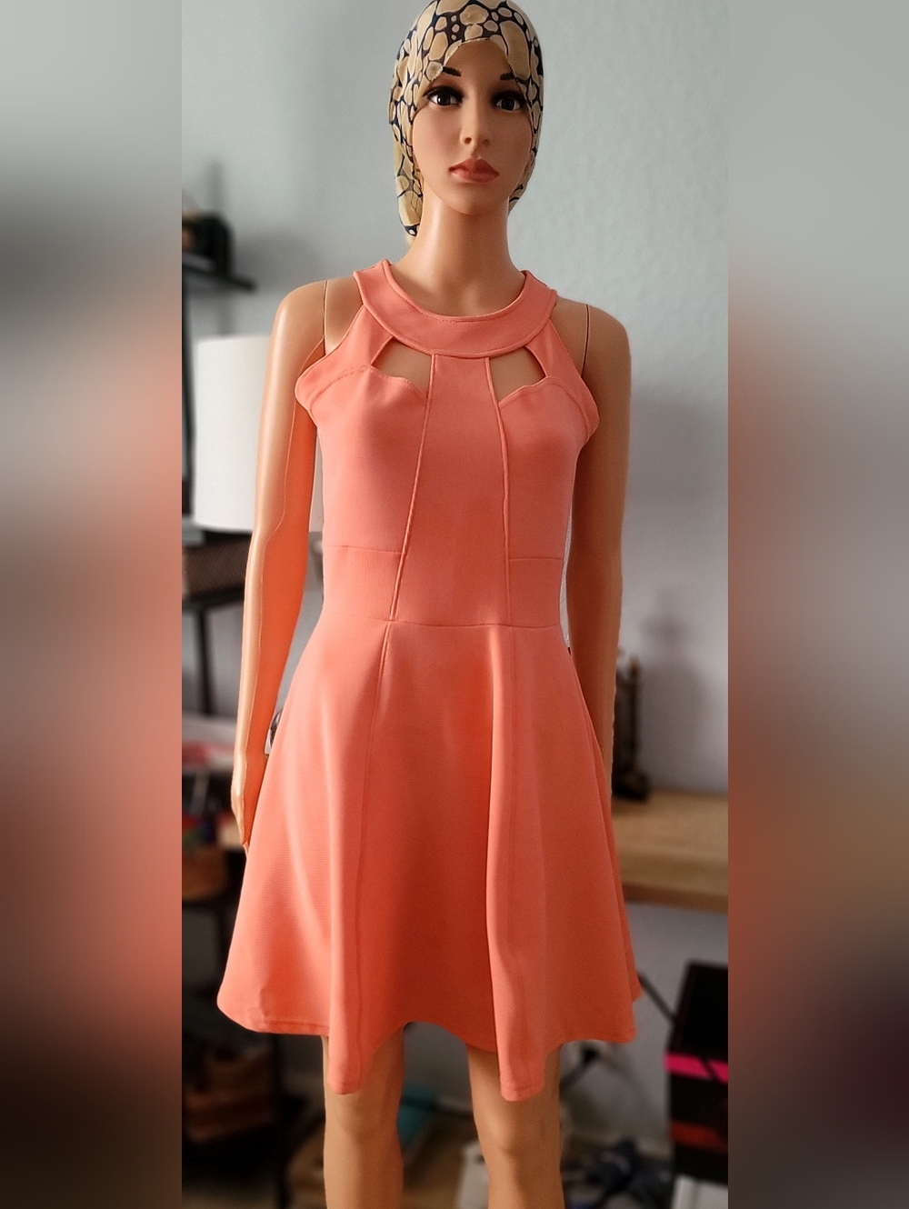Poof! Coral One-Shoulder Fit & Flare Dress with Cutout Detail